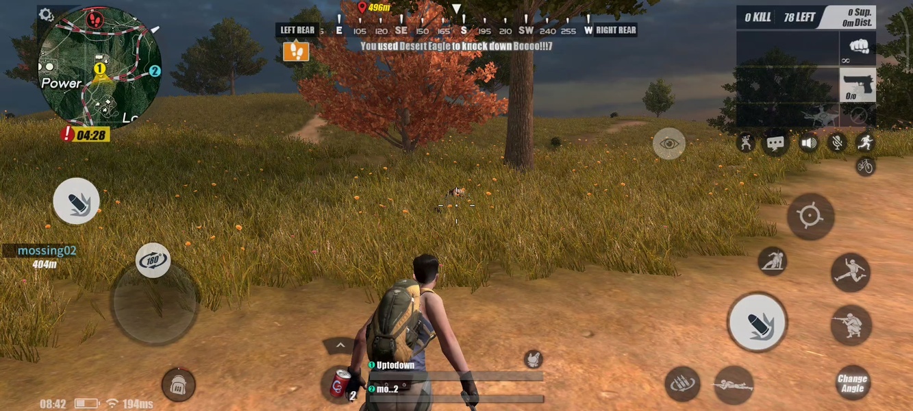 Android touch controls in an open field after a Desert Eagle knockdown